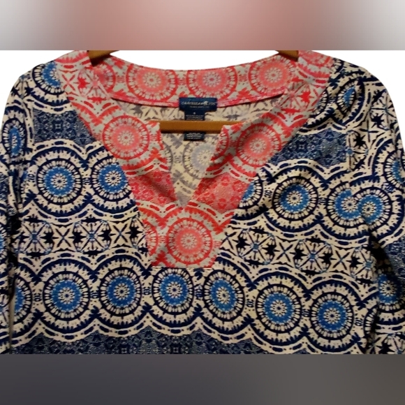 Caribbean Joe -NWOT Geometric Designrd Dress, 3/4 Sleeves W/Slits & Bottom Slits - Picture 10 of 12